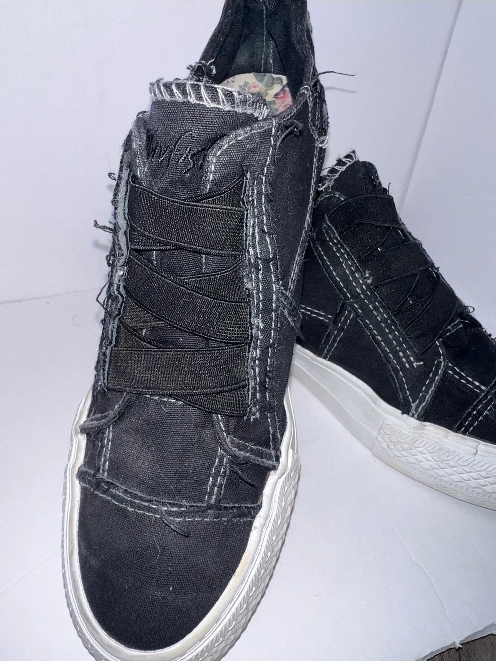 Blowfish Malibu Black Slip-On Sneakers | Distressed Canvas | Side Zip | Women’s